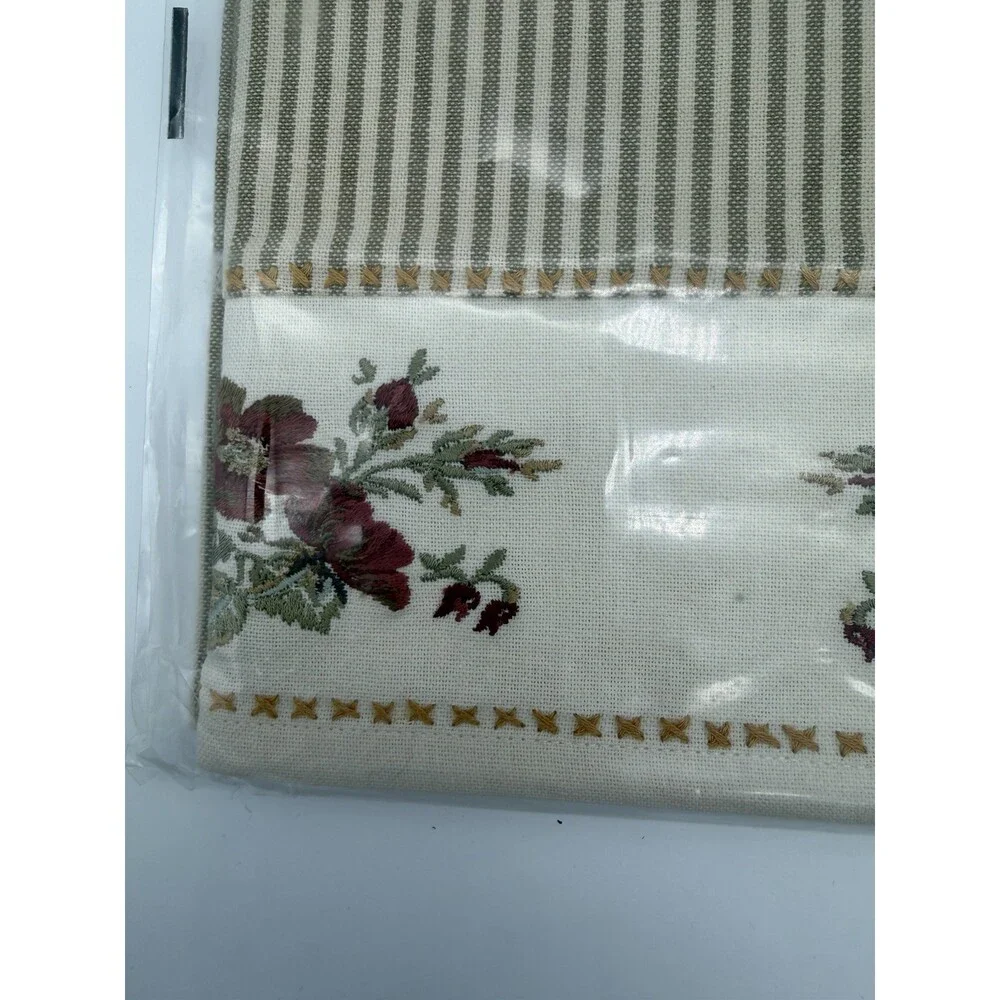 Pottery barn stripe embroidered floral kitchen towel Cotton Beige Flowers Set 2